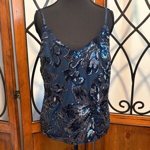 White House Black Market Navy Sequin Floral Cami
